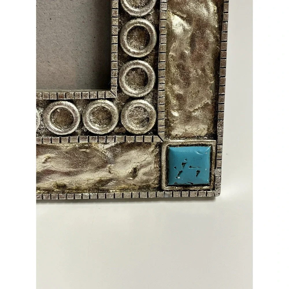 Southwestern Silver Tone Turquoise Picture Frame Rustic Coral Western Native‎